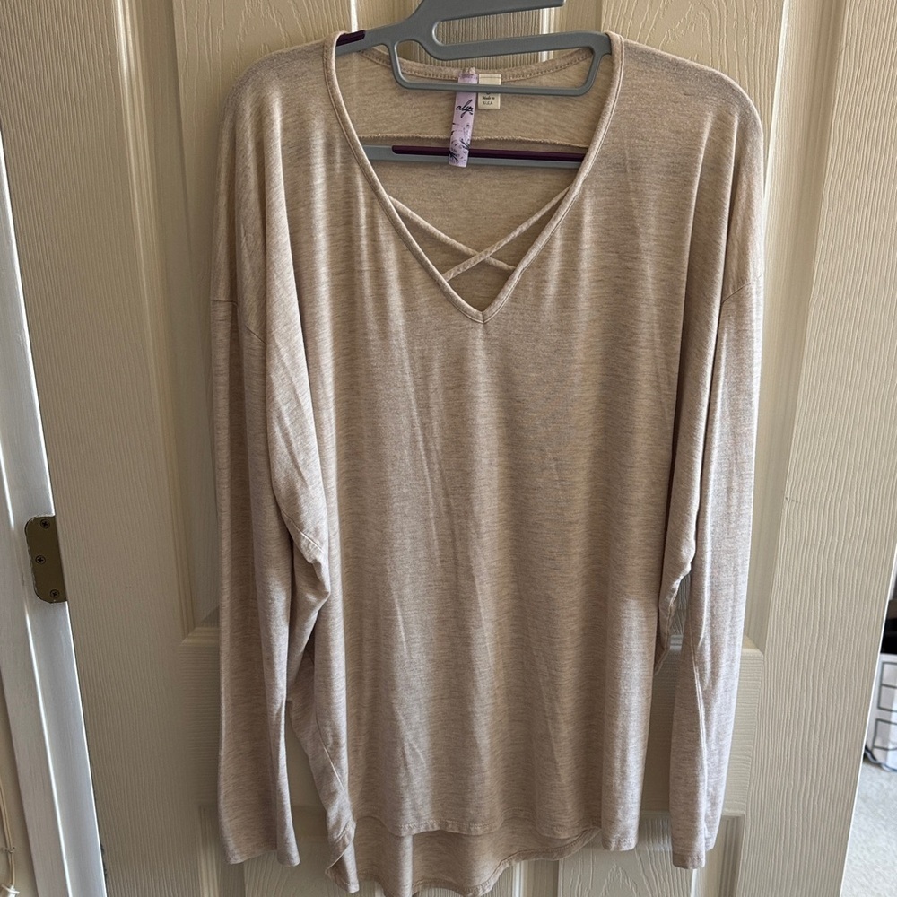 Alya Beige Long Sleeve V-Neck Top